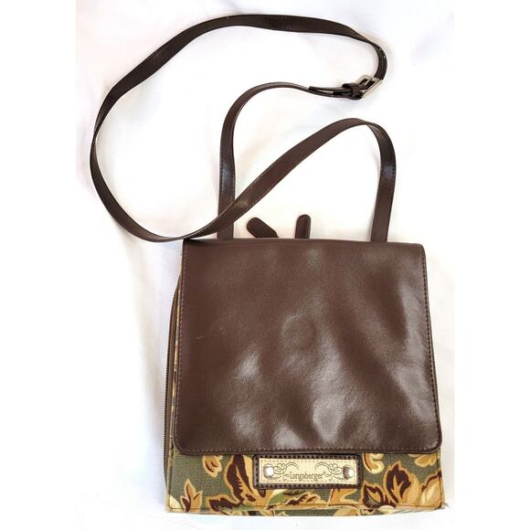 Longaberger Homestead Crossbody Bag Brown Floral Inner Pockets Adjustable Strap - Picture 1 of 13
